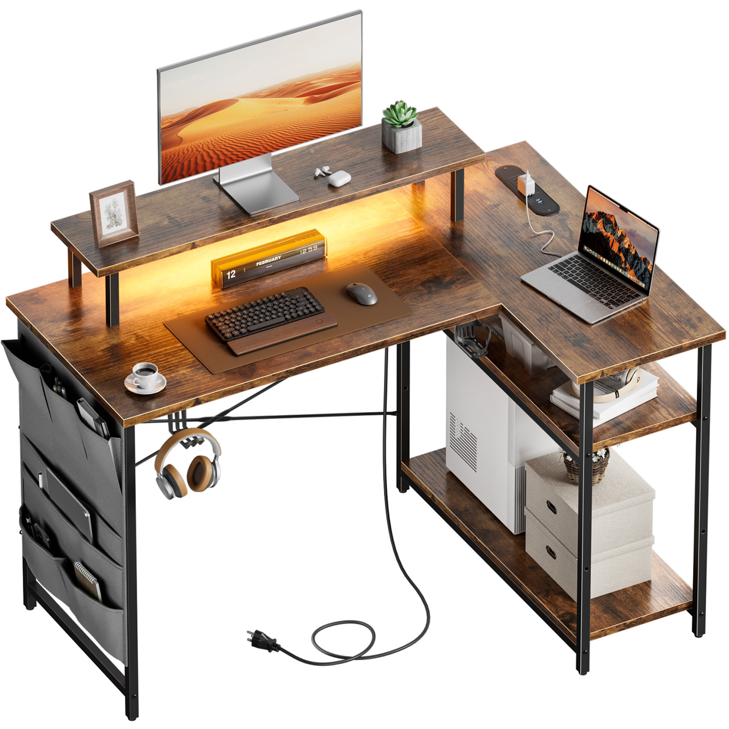 Office Furniture Outlet - L-Shaped Computer Desk, Featuring Power Outlets