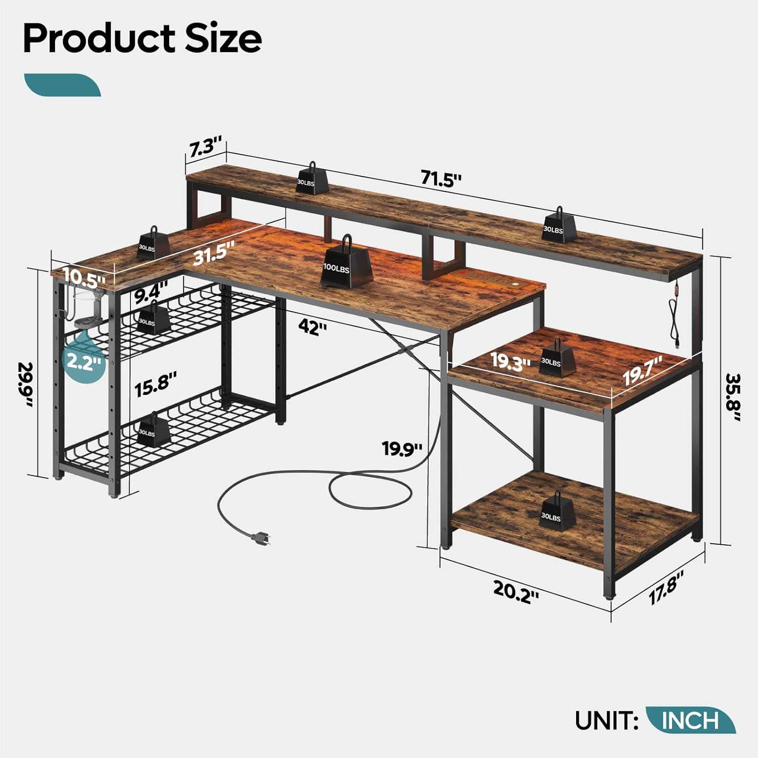 71.5 inch Computer Desk with P - огляд і ціна Office Furniture Outlet