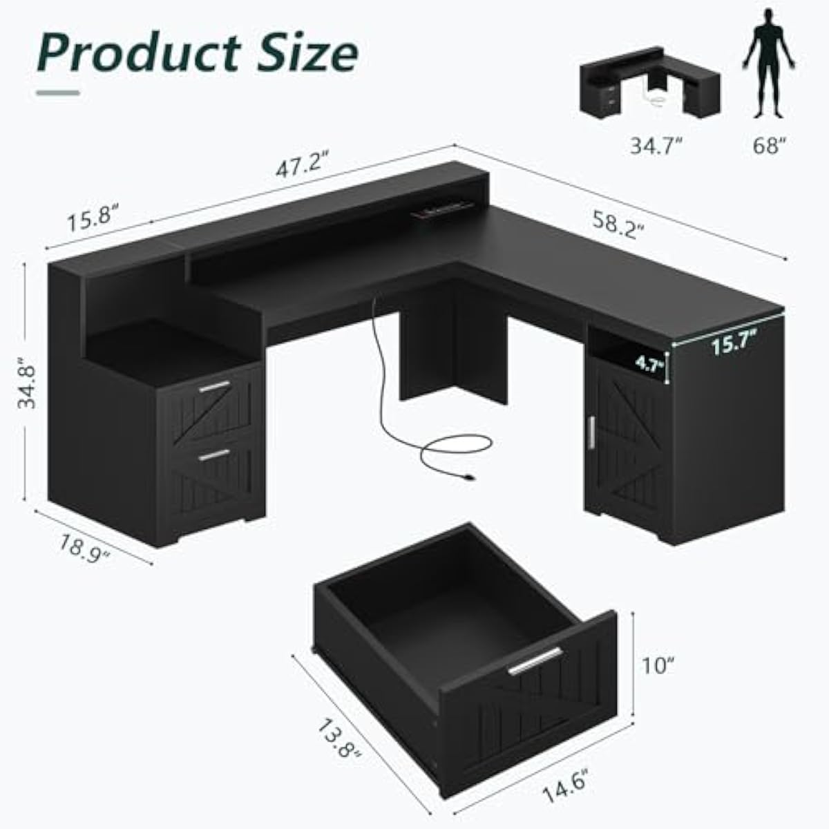 63 Inch L-Shaped Modern Desk w - огляд і ціна Office Furniture Outlet