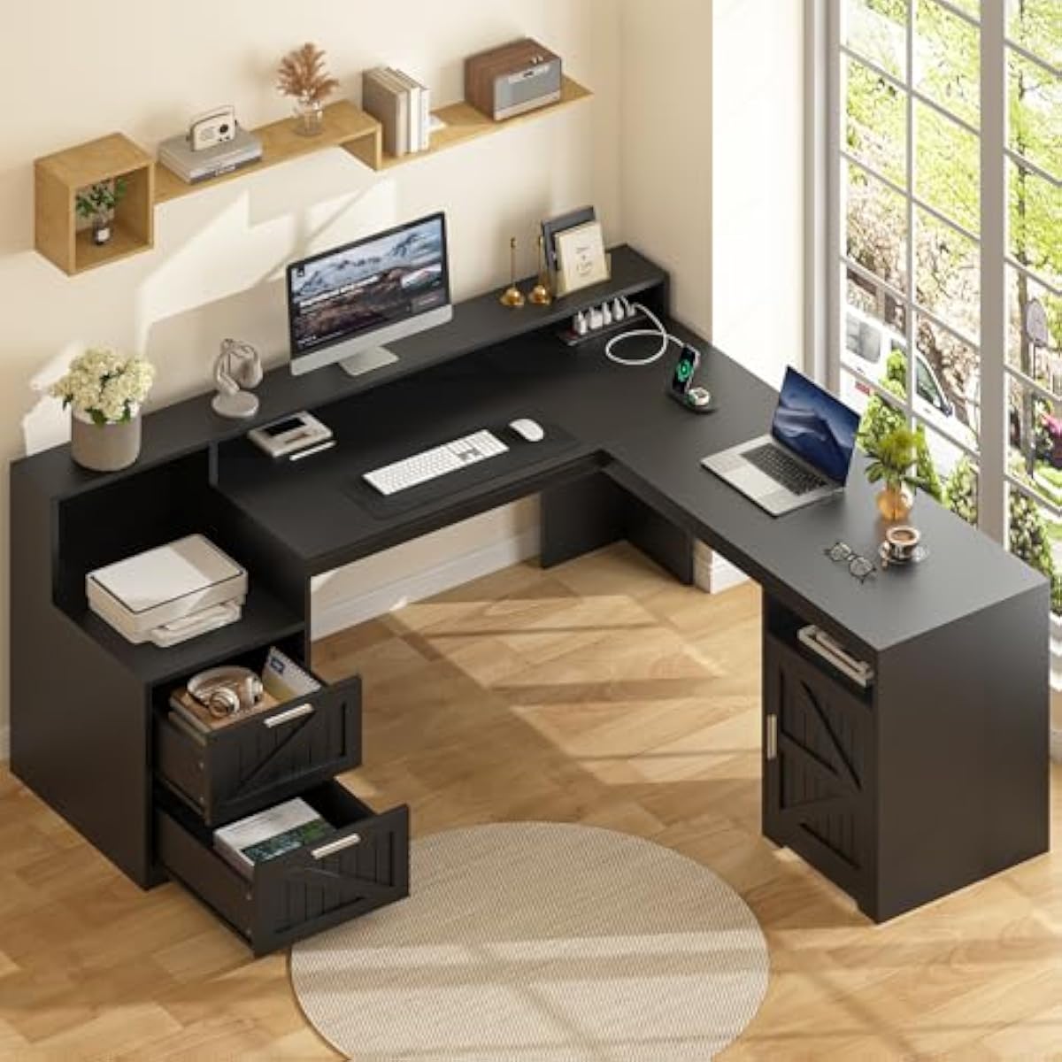 63 Inch L-Shaped Modern Desk w - огляд і ціна Office Furniture Outlet