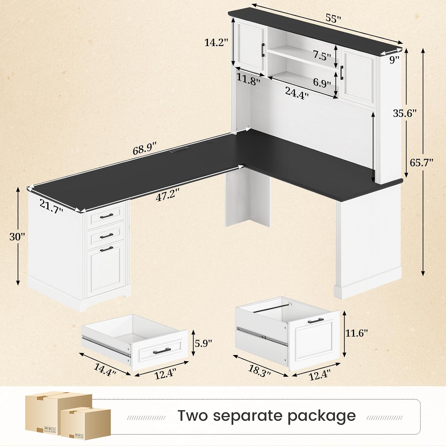 L Shaped Desk with Hutch & 3 D - огляд і ціна Office Furniture Outlet