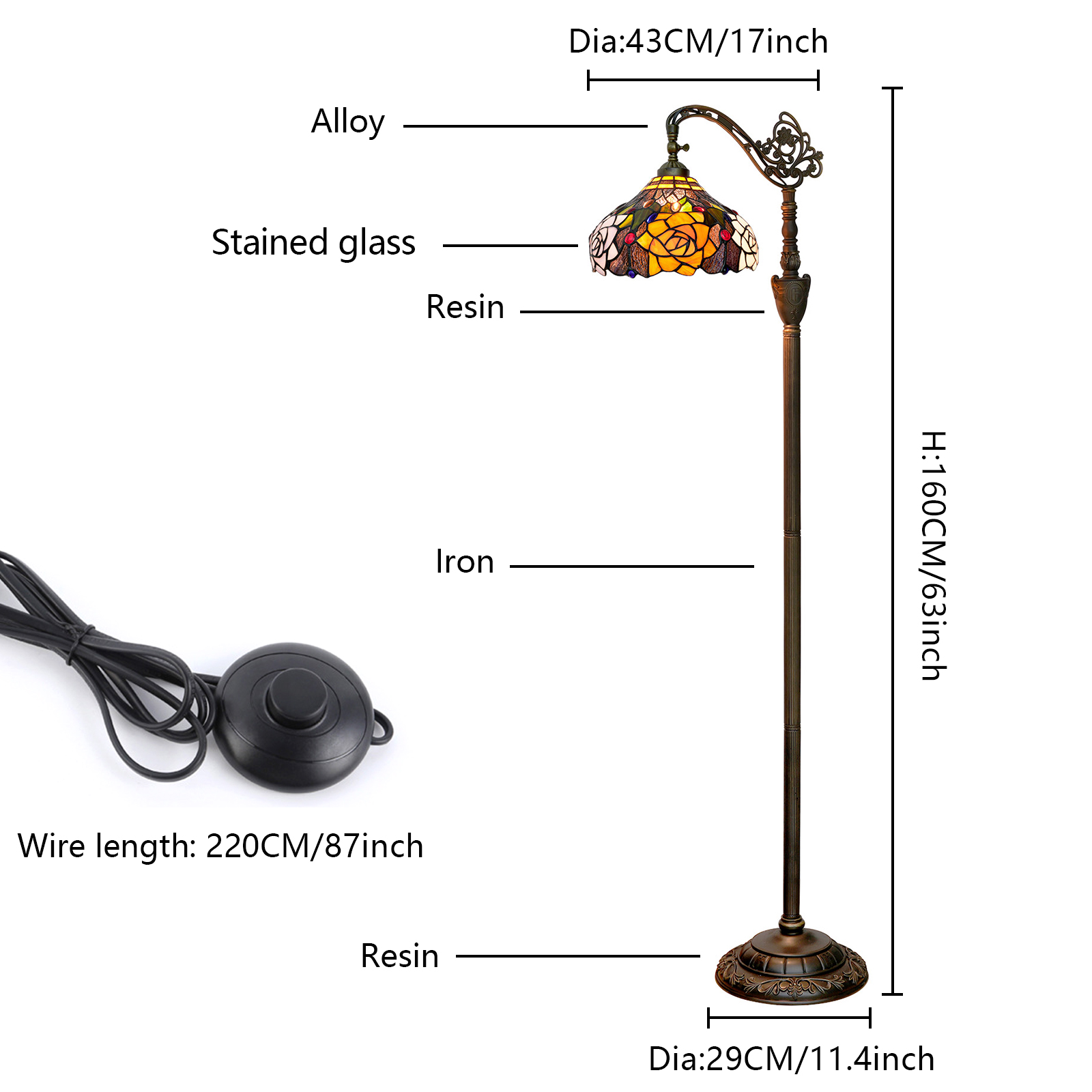 Tiffany Floor Lamp,Adjustable  - огляд і ціна Floor Lamp Arched