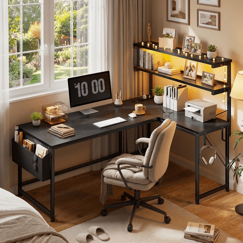 Black L Shaped Computer Desk W - огляд і ціна Office Furniture Outlet